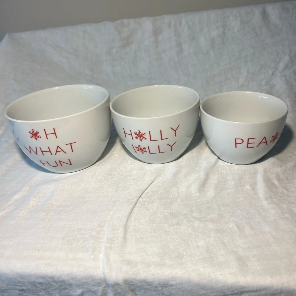 Crate&Barrel White and Red Holiday Bowls